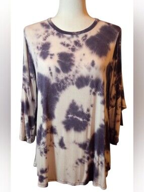NWOT Survival Boutique Purple Tie Dye Bell Sleeve Tunic M Like New